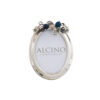 Moldura oval com folhas prata e pedras azuis