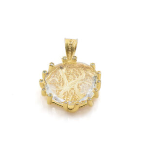 Pendente cristal redondo com zircónias dourado - JAME100D
