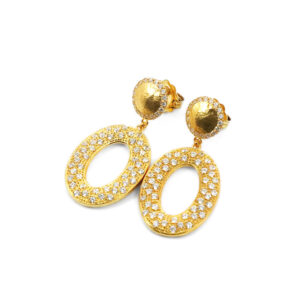 Par de brincos disco e oval com zircónias dourado
