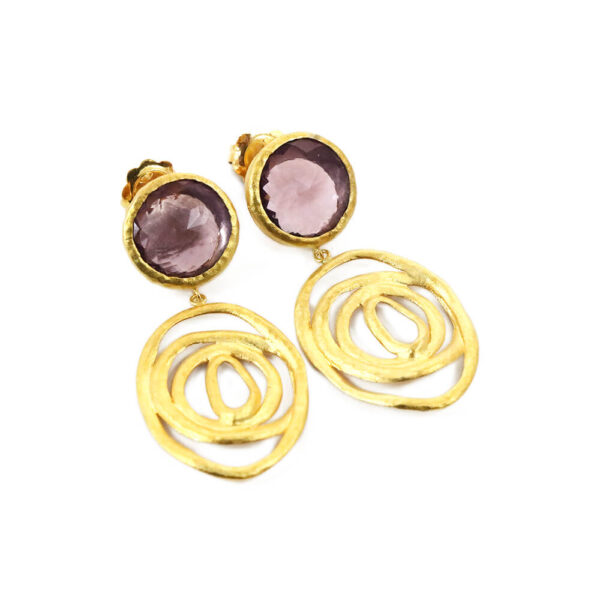 Par de brincos rosa e círculo oval dourados