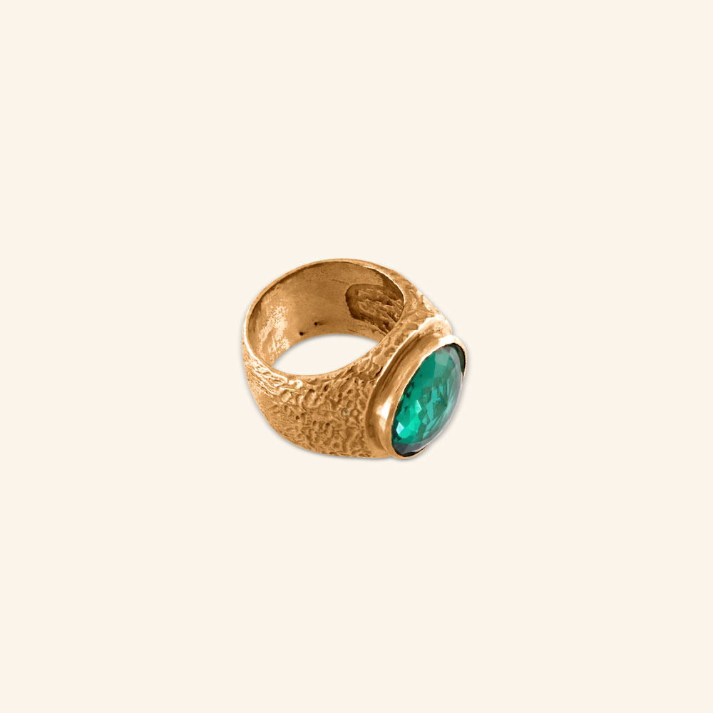Ring with green stone gold plated - Image 3