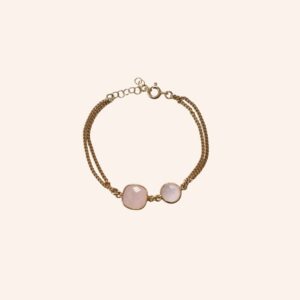 Pulseira la palma quartzo rosa dourada