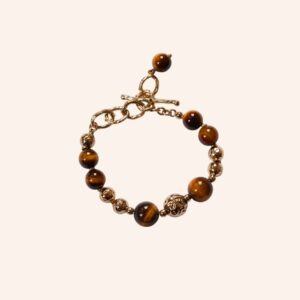 Pulseira esferas e olho de tigre dourada