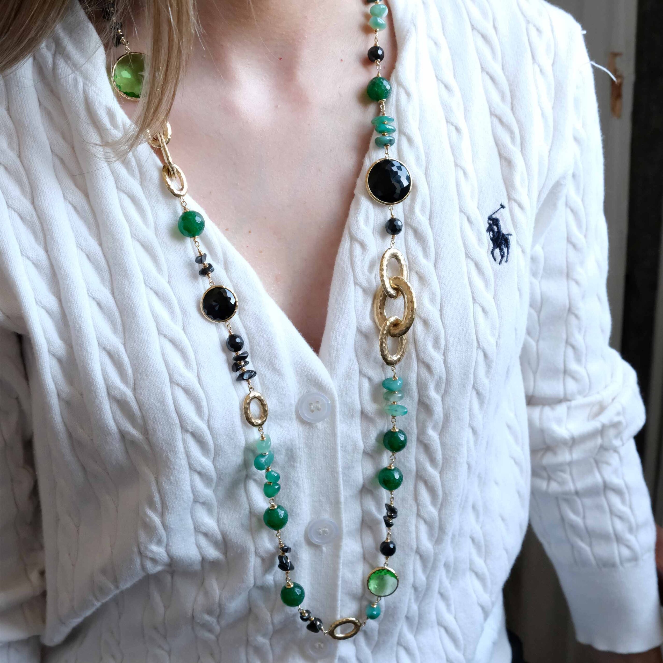 Colar equilibrio com pedras fluorite e onix L dourado - Image 2