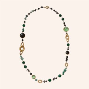 Colar equilibrio com pedras fluorite e onix L dourado