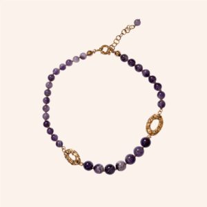 Colar lava ametistas S dourado